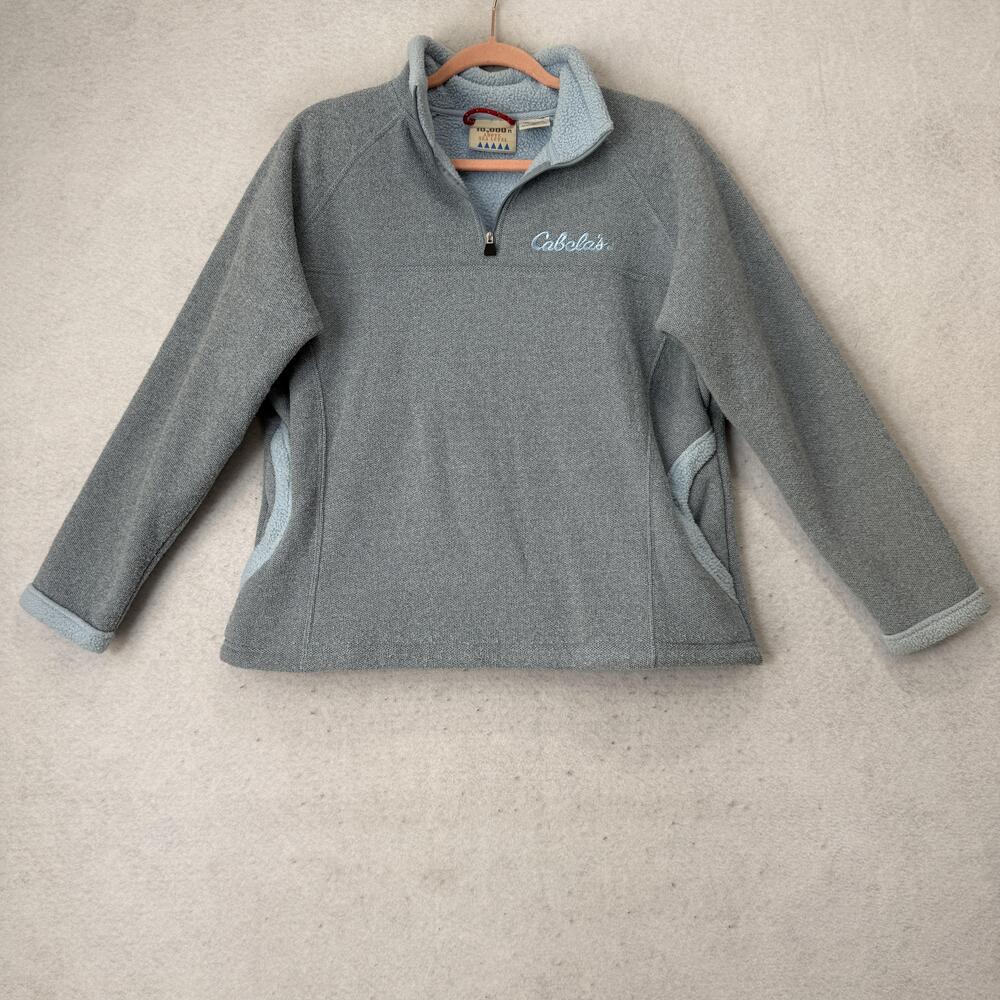 Cabela's Jacket Womens Medium Gray Fleece 1/4 Zip Lined Pockets Pullover Warm